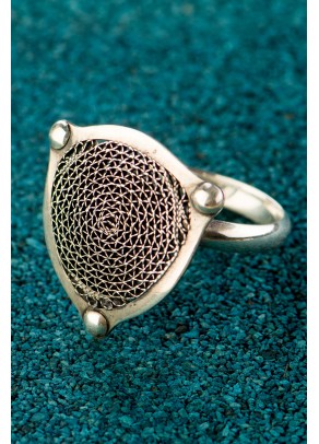 Silver Filigree Ring - Black First Diatom
