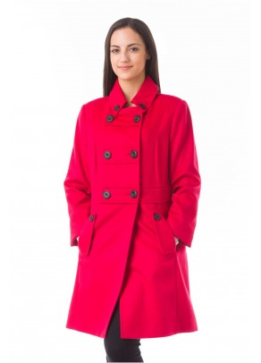Elegant, double-breasted red baby alpaca coat