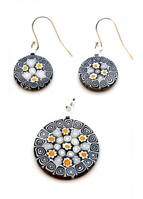 Set Murrine - White Flowers in Black Frame