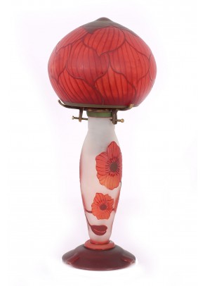 Fire Poppies Cameo Glass Table Lamp - Galle type